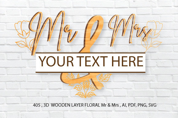 3D Floral Wooden Layer Mr. Mrs. SVG for Graphics and Crafts