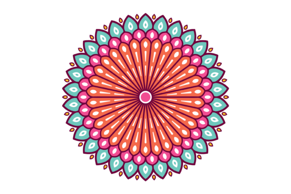 Colorful Mandala with Floral Ornament Graphics for Coloring Pages