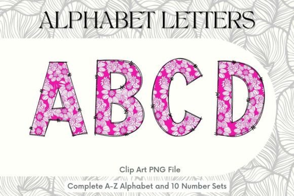 Floral Doodle Alphabet Hand Drawn Flower Graphics and Illustrations Review