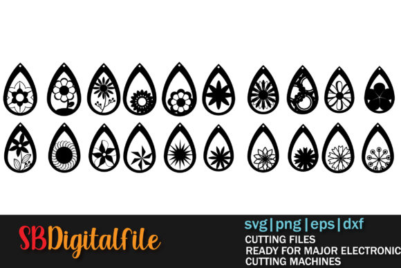 Floral Earrings SVG Graphics for Print Templates