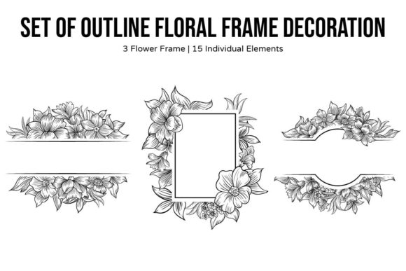 Floral Frame Outline Decoration Set for Graphics and Crafts