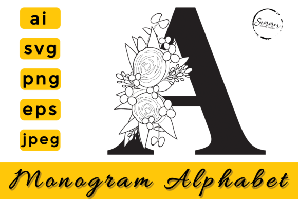 Floral Monogram Alphabet Clipart Set for Graphics and Crafts