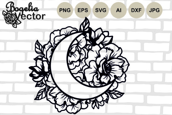 Floral Moon Flowers Moon Cut File for Graphics and Crafts