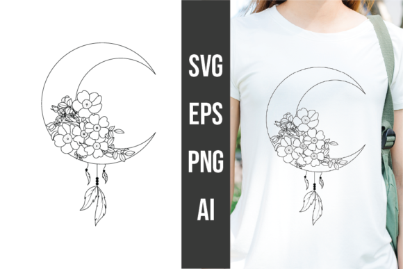 Floral Moon SVG, Dream Catcher Outline Graphics and Print Templates