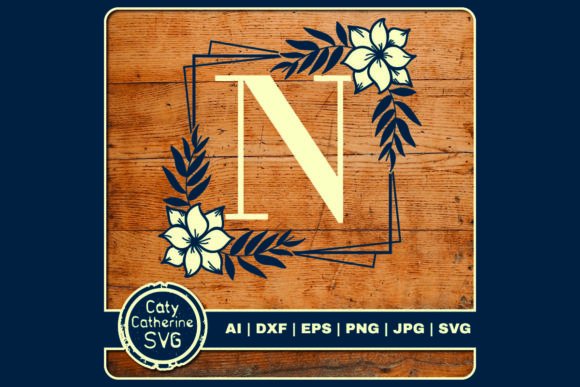 Letter N Floral Monogram Frame for Graphics and Crafts