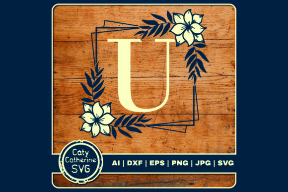 Letter U Floral Monogram Frame for Graphics and Crafts