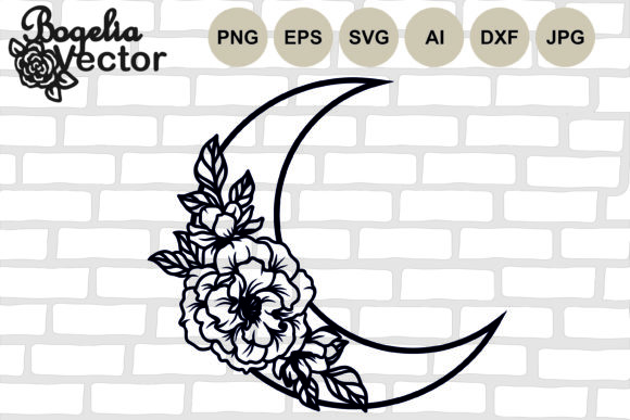 Moon Flowers Floral Crescent Moon Graphics for Crafts