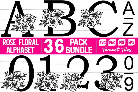 Rose Floral Alphabet and Numbers Graphics for Crafts