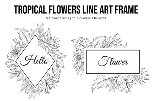 Tropical Floral Line Art Frame Decor Set for Graphics & Crafts