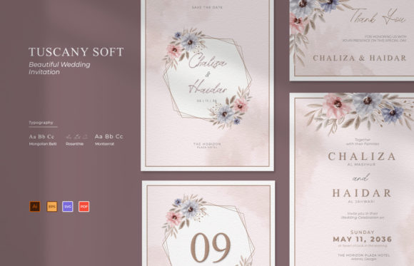 Tuscany Soft Wedding Invitation Suite Graphics and Print Templates