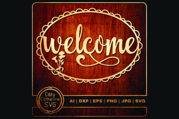 Welcome Sign with Lace and Floral Detail Graphics for Crafts